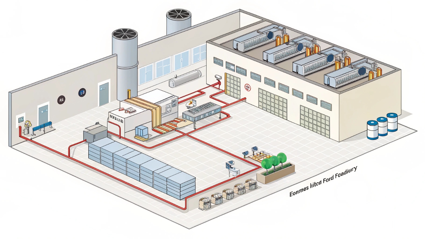Схема размещения чиллера с выносным конденсатором на примере фабрики керамической плитки.