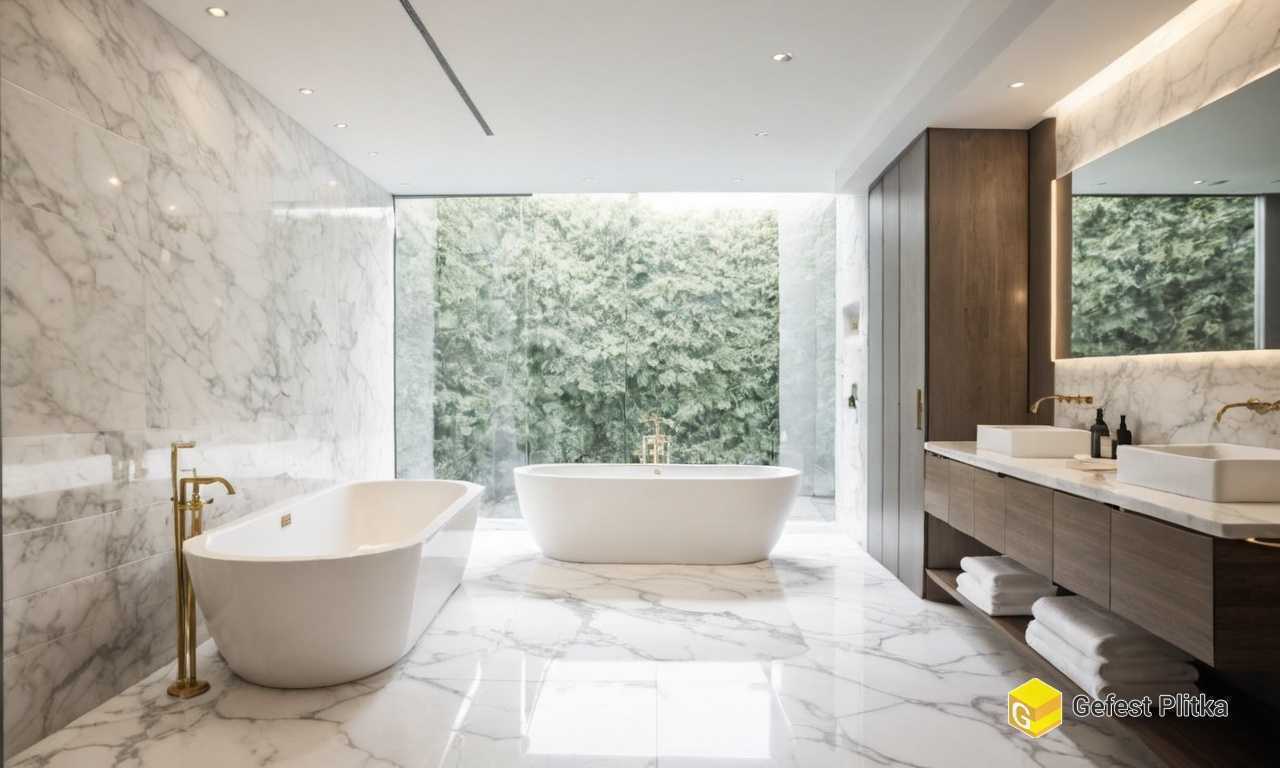 Современные идеи дизайна туалета с плиткой под белый мрамор