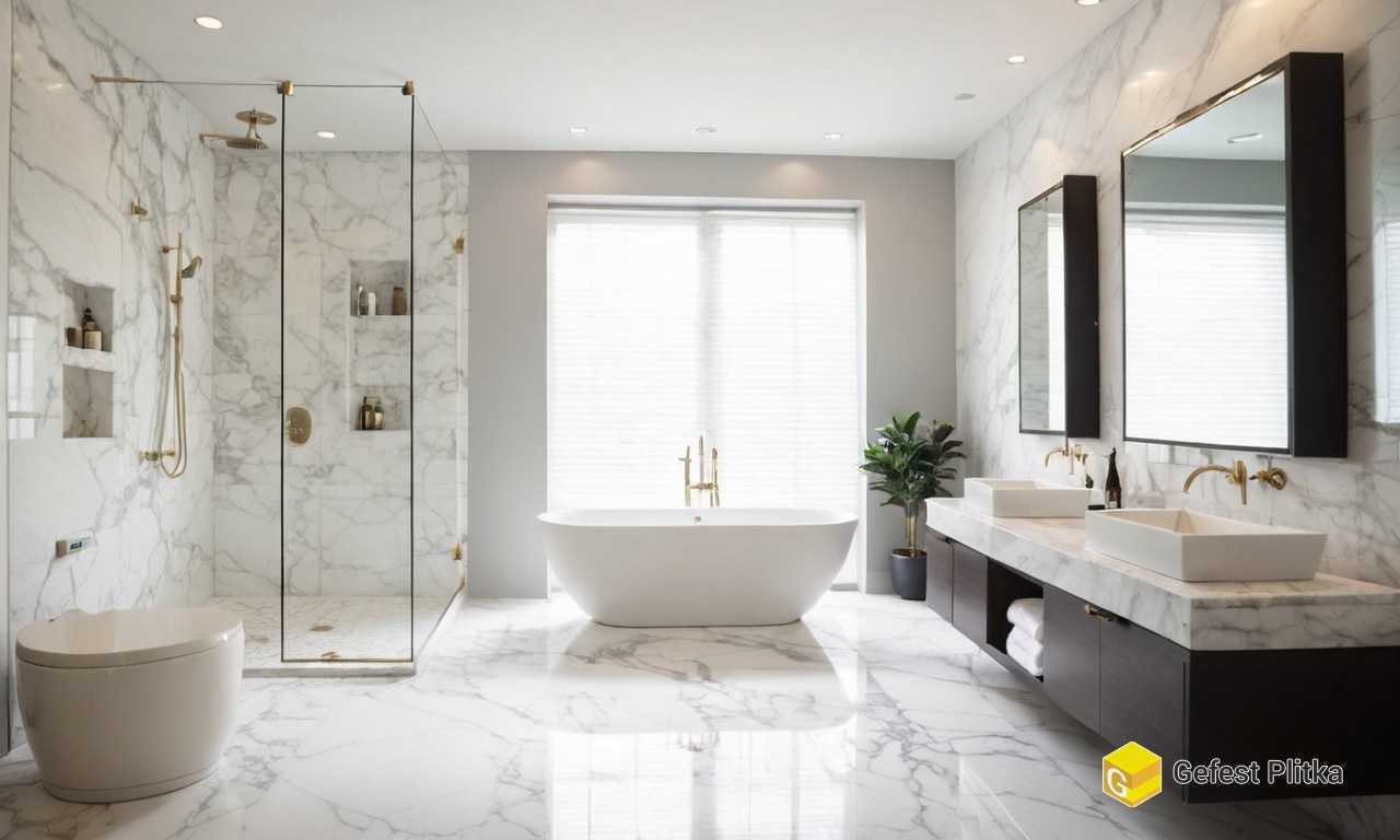 Маленький туалет с плиткой под белый мрамор для визуального расширения пространства