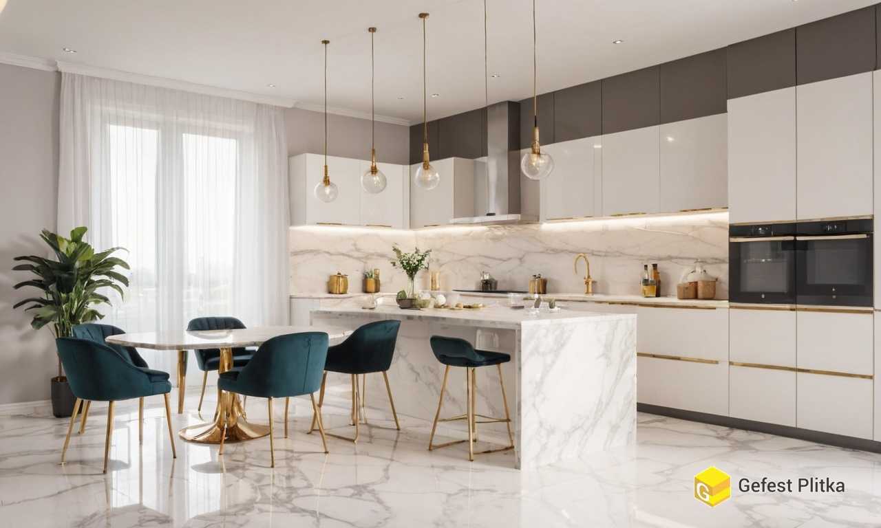 Глянцевая плитка с имитацией мрамора для кухни – стиль и практичность